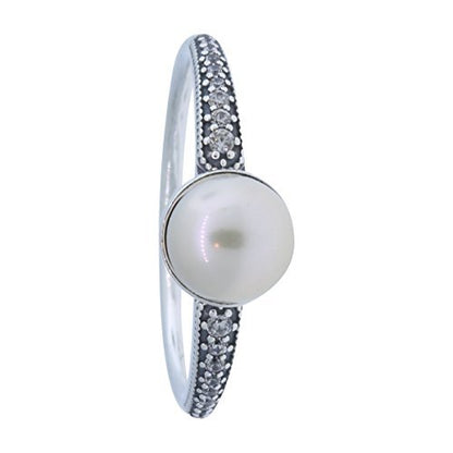 PANDORA Elegant Beauty Ring, White Pearl & Clear CZ 191018P-60, 9 US, 60 Euro