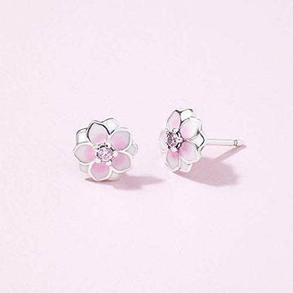 Pandora Ohrstecker Radiant Bloom Magnolie Sterling Silber, Cubic Zirkonia, Emaille 290739PCZ